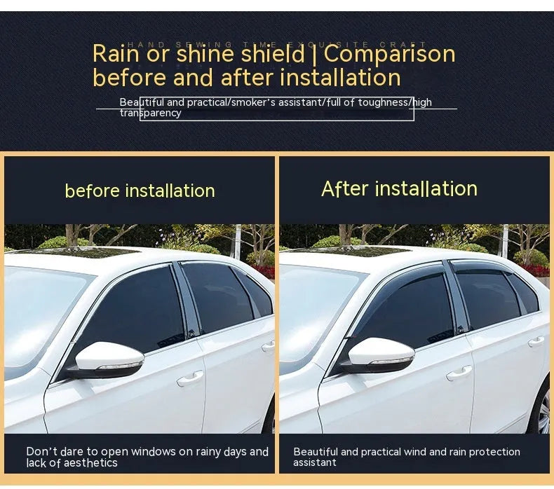 Jeep Wrangler car window rain visor set with 4 PVC pieces for weather protection