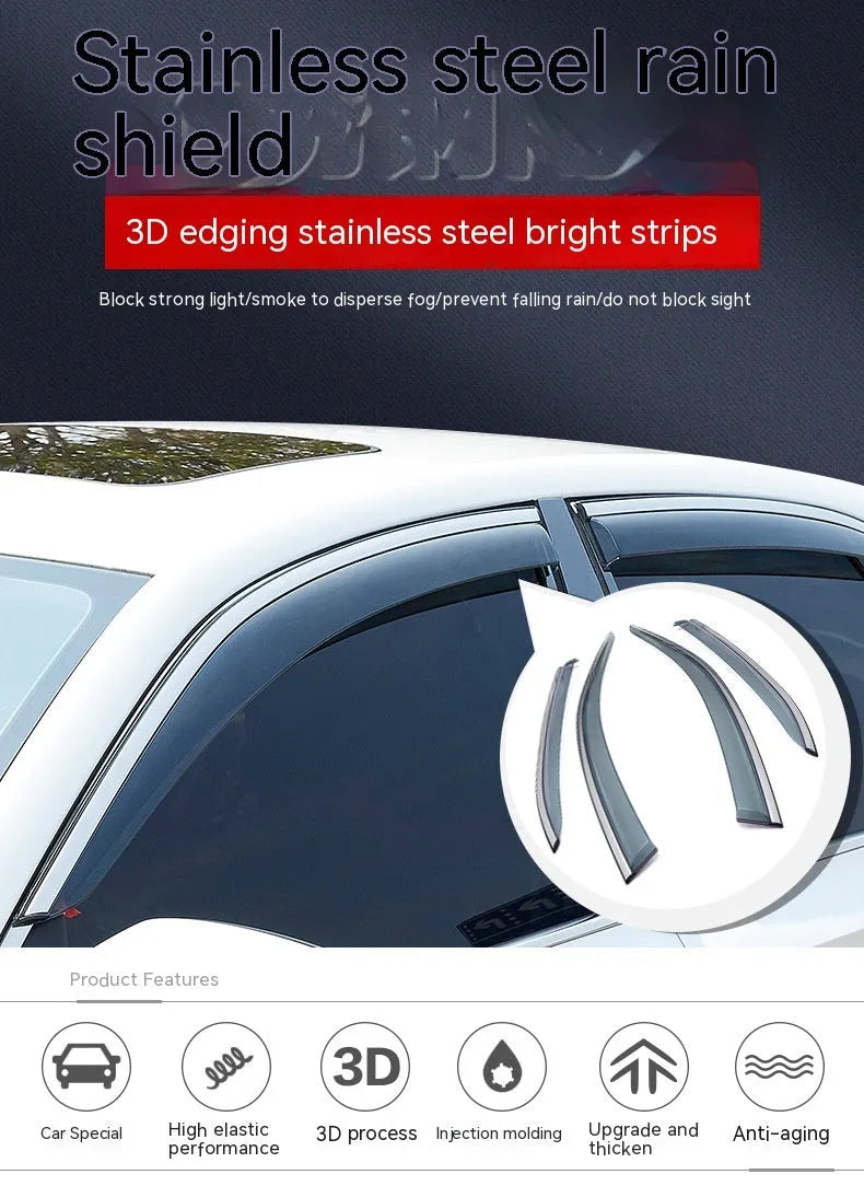 Jeep Wrangler car window rain visor set with 4 PVC pieces for weather protection
