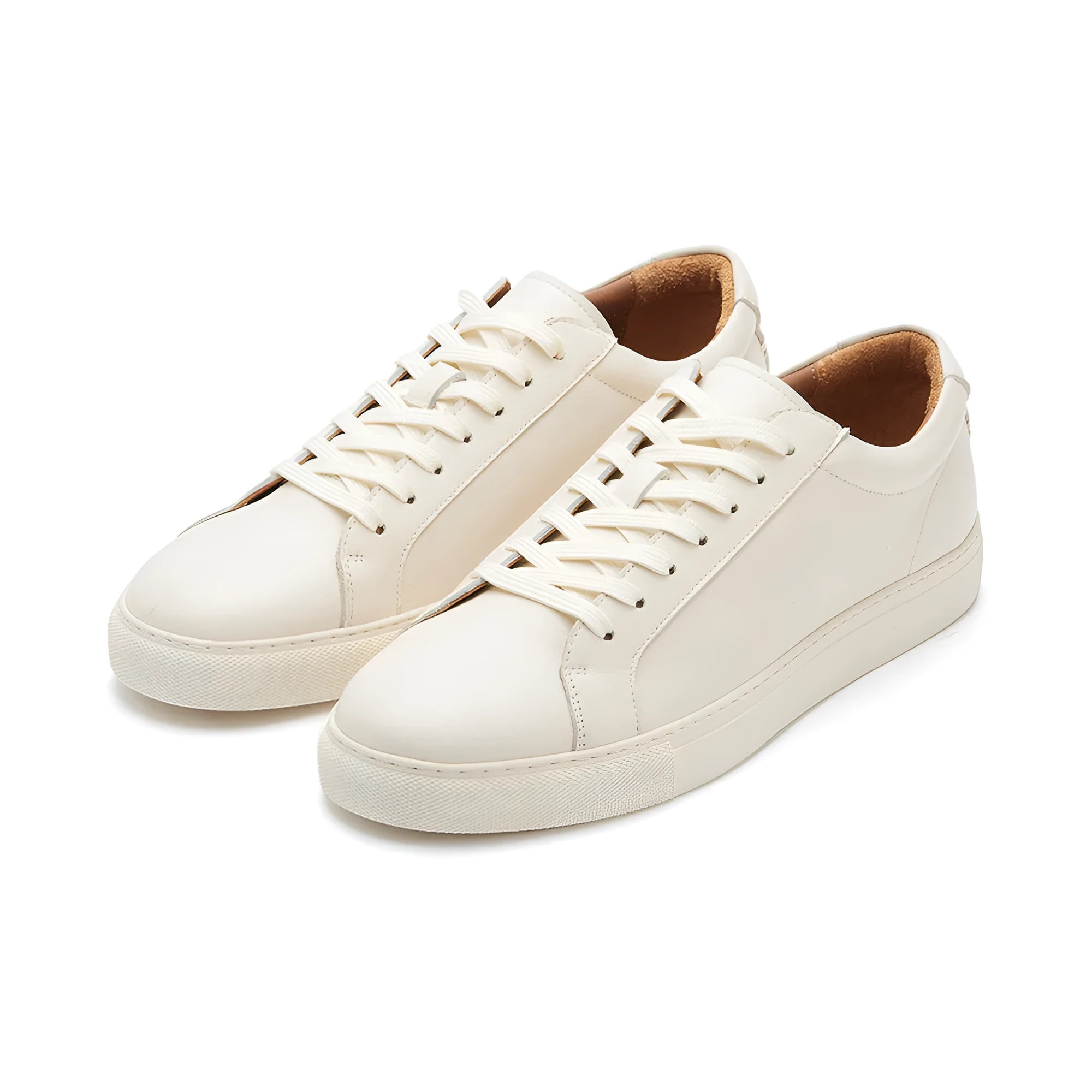 Men's pure white casual sports skate shoes with low-top lace-up design and rubber sole