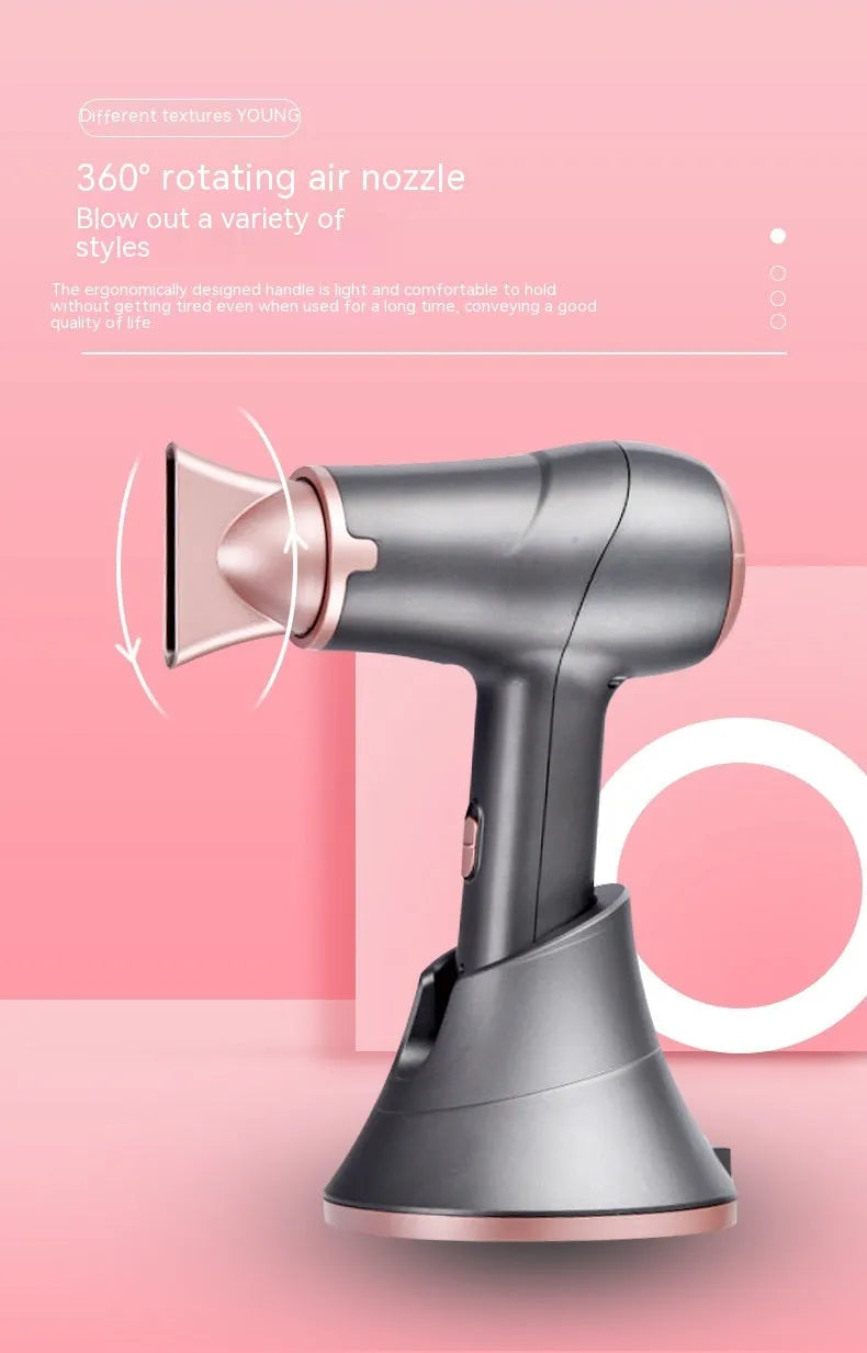 Wireless hair dryer in gray with two speed buttons and UK plug, for dormitory or outdoor use