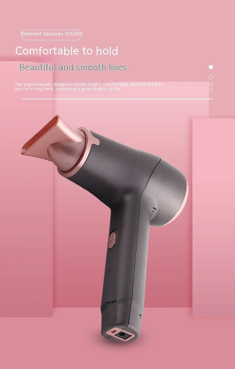 Wireless hair dryer in gray with two speed buttons and UK plug, for dormitory or outdoor use