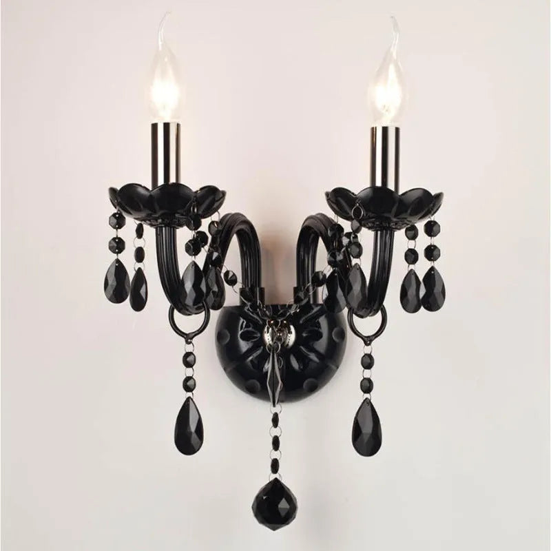 Double-head crystal wall lamp, 340mm diameter, 430mm height, 220V, in Black or White.