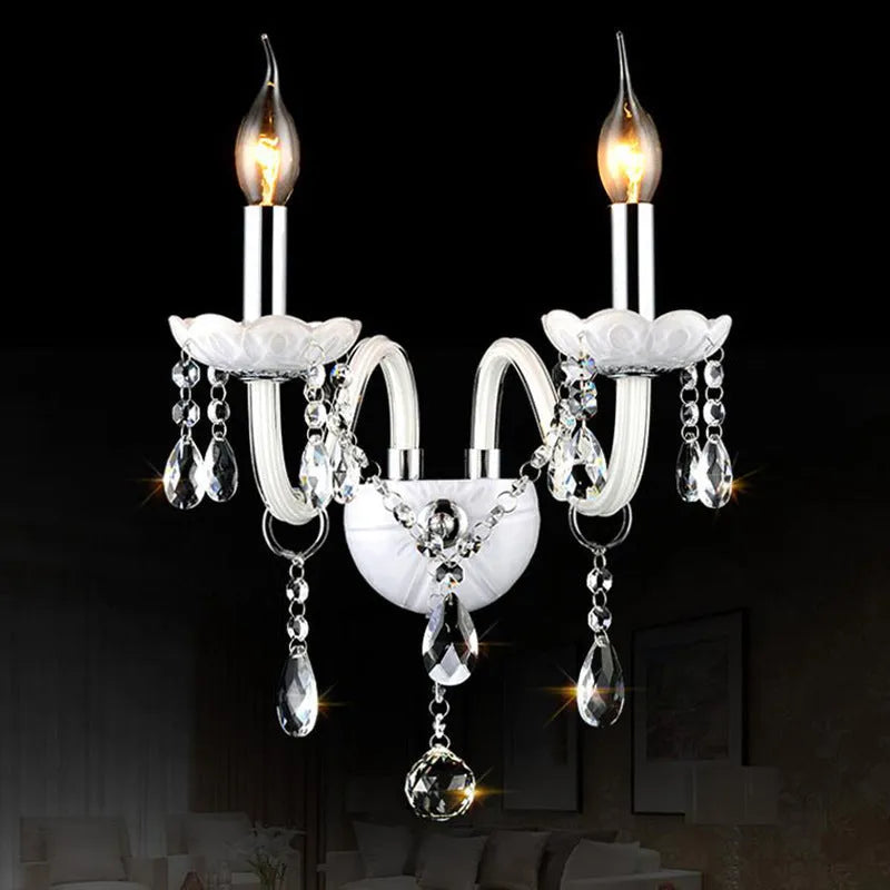 Double-head crystal wall lamp, 340mm diameter, 430mm height, 220V, in Black or White.