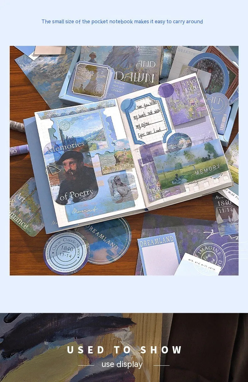 A6 grid notebook creative gift box with retro artistic plaid design, bookclothes, paper, cards, and sticky notes