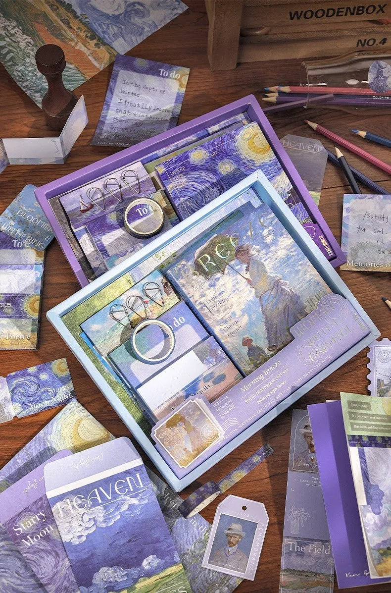 A6 grid notebook creative gift box with retro artistic plaid design, bookclothes, paper, cards, and sticky notes