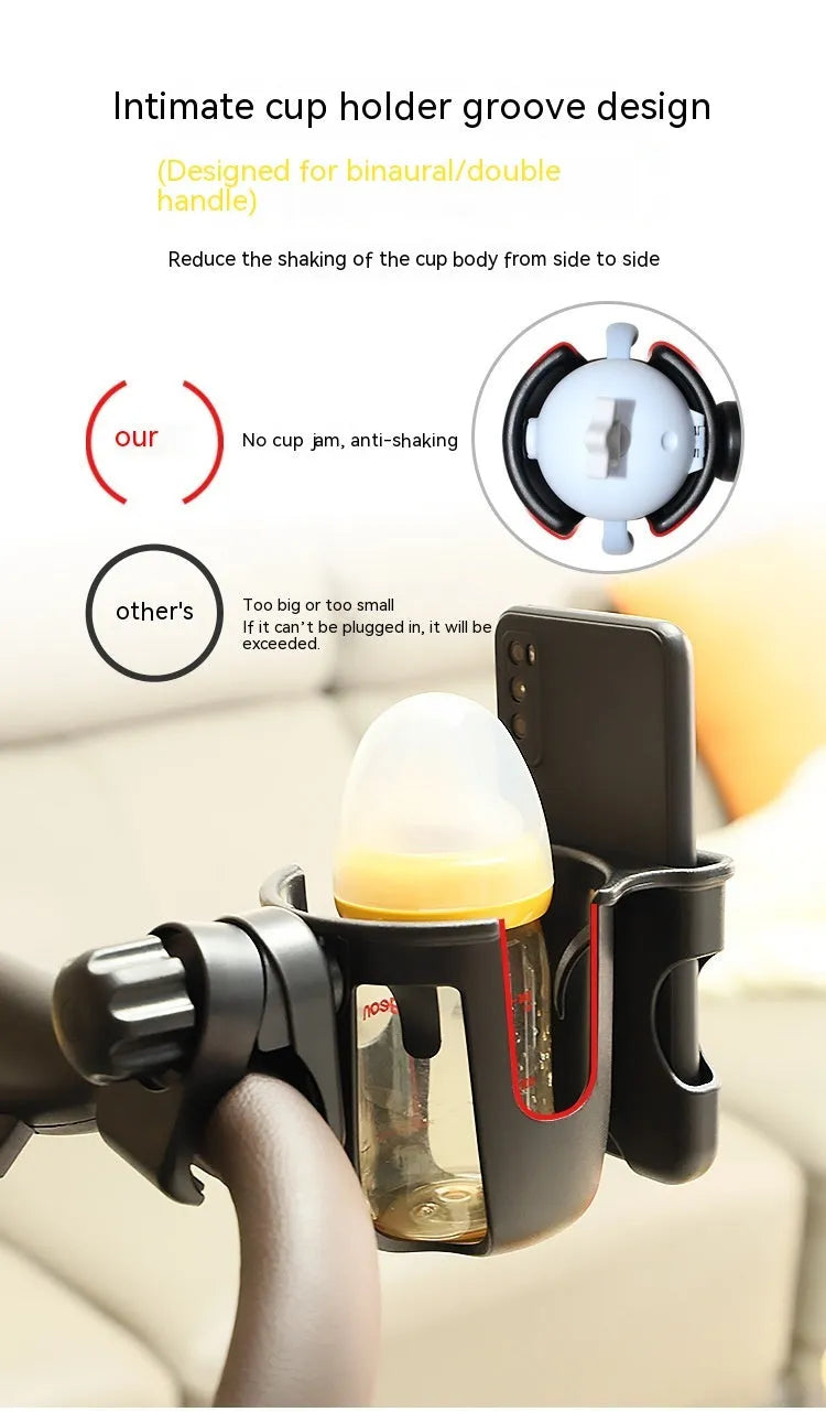Black ABS plastic universal car cup holder showing dimensions