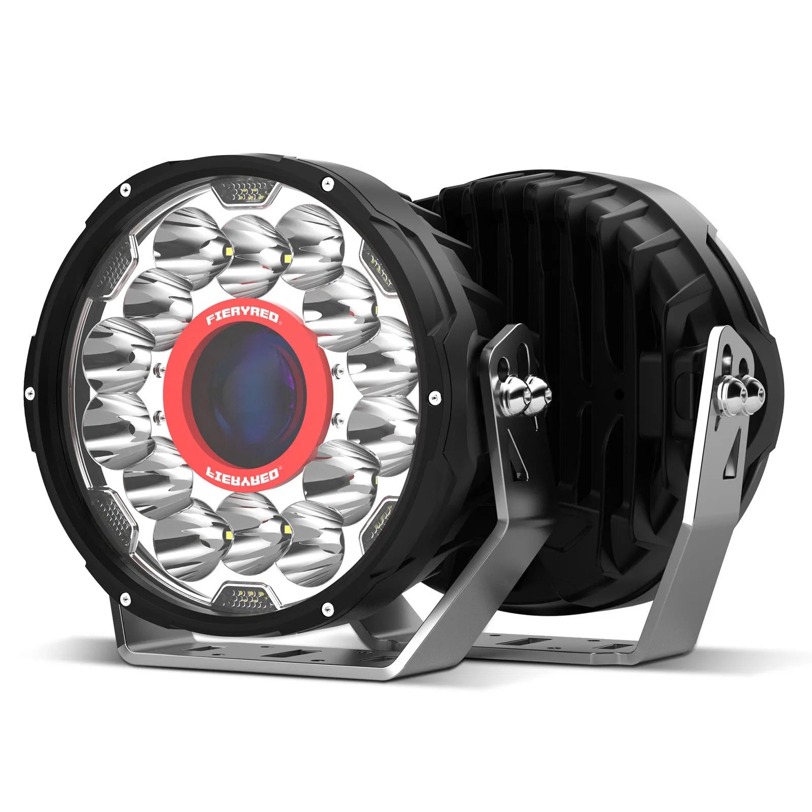 7-inch round LED waterproof car lights with red housing for off-road vehicles