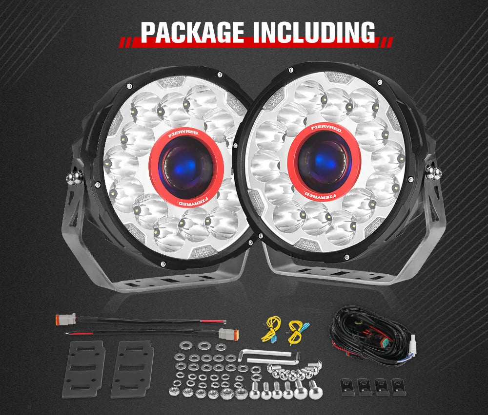 7-inch round LED waterproof car lights with red housing for off-road vehicles