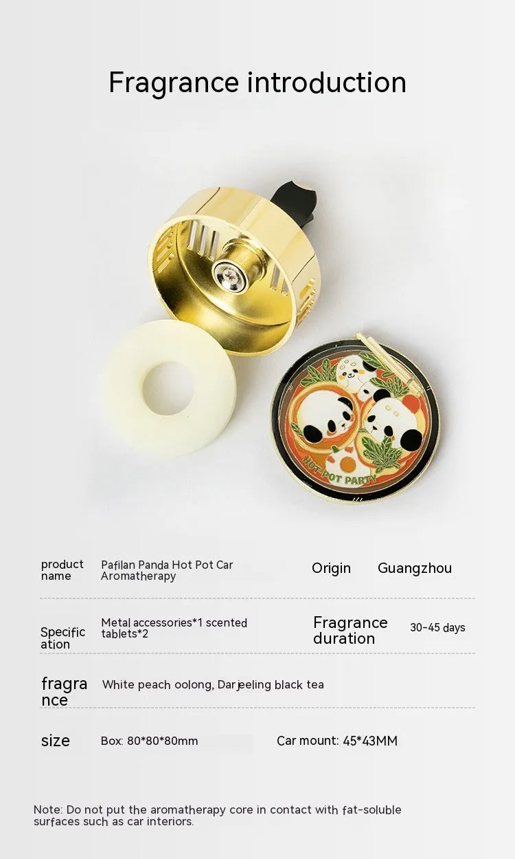 Panda hot pot shaped car air freshener diffuser decoration with removable scent tablets.