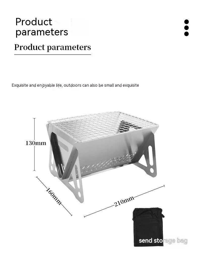 Stainless steel folding barbecue oven with large grill rack and storage bag for outdoor cooking