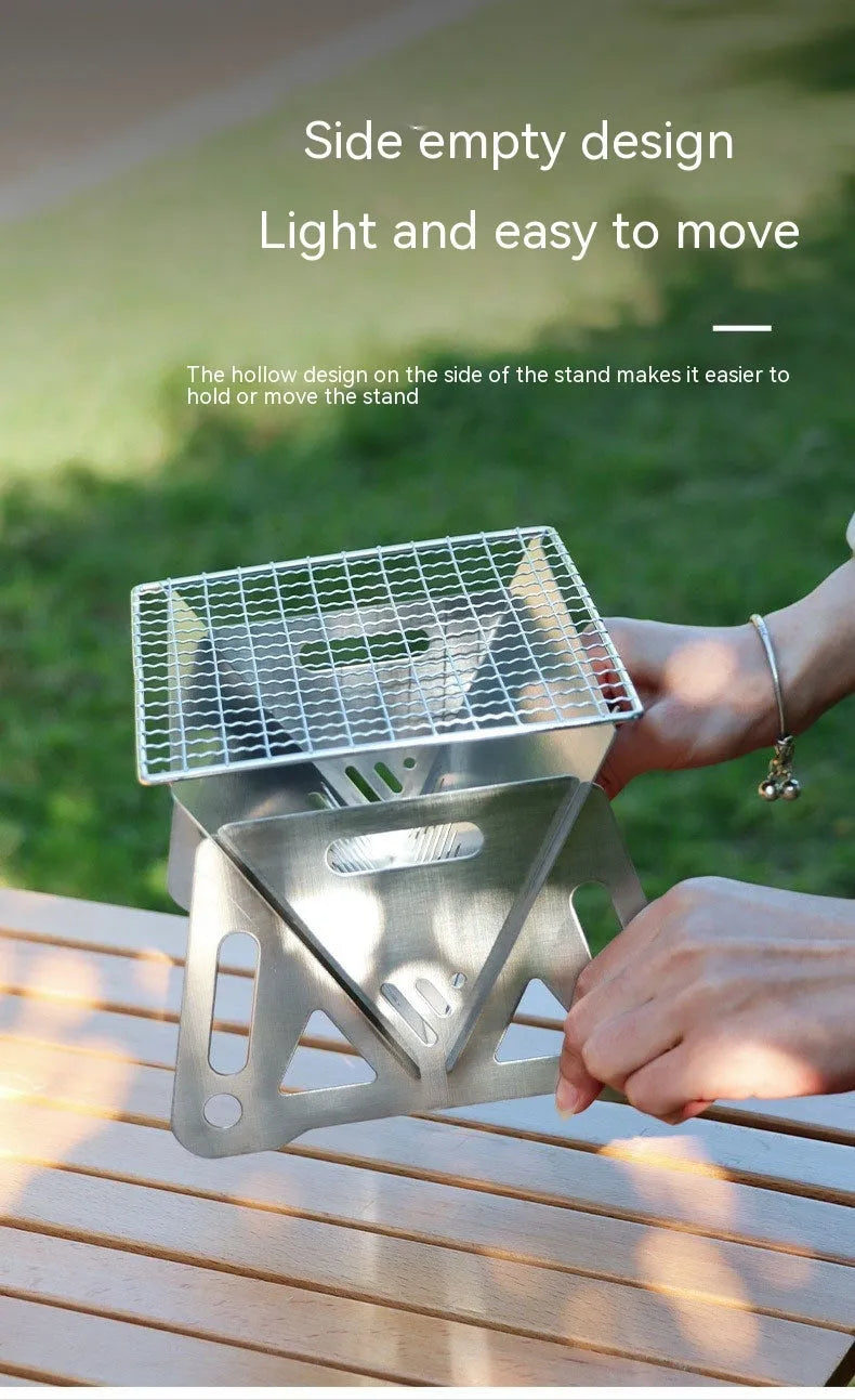 Stainless steel folding barbecue oven with large grill rack and storage bag for outdoor cooking