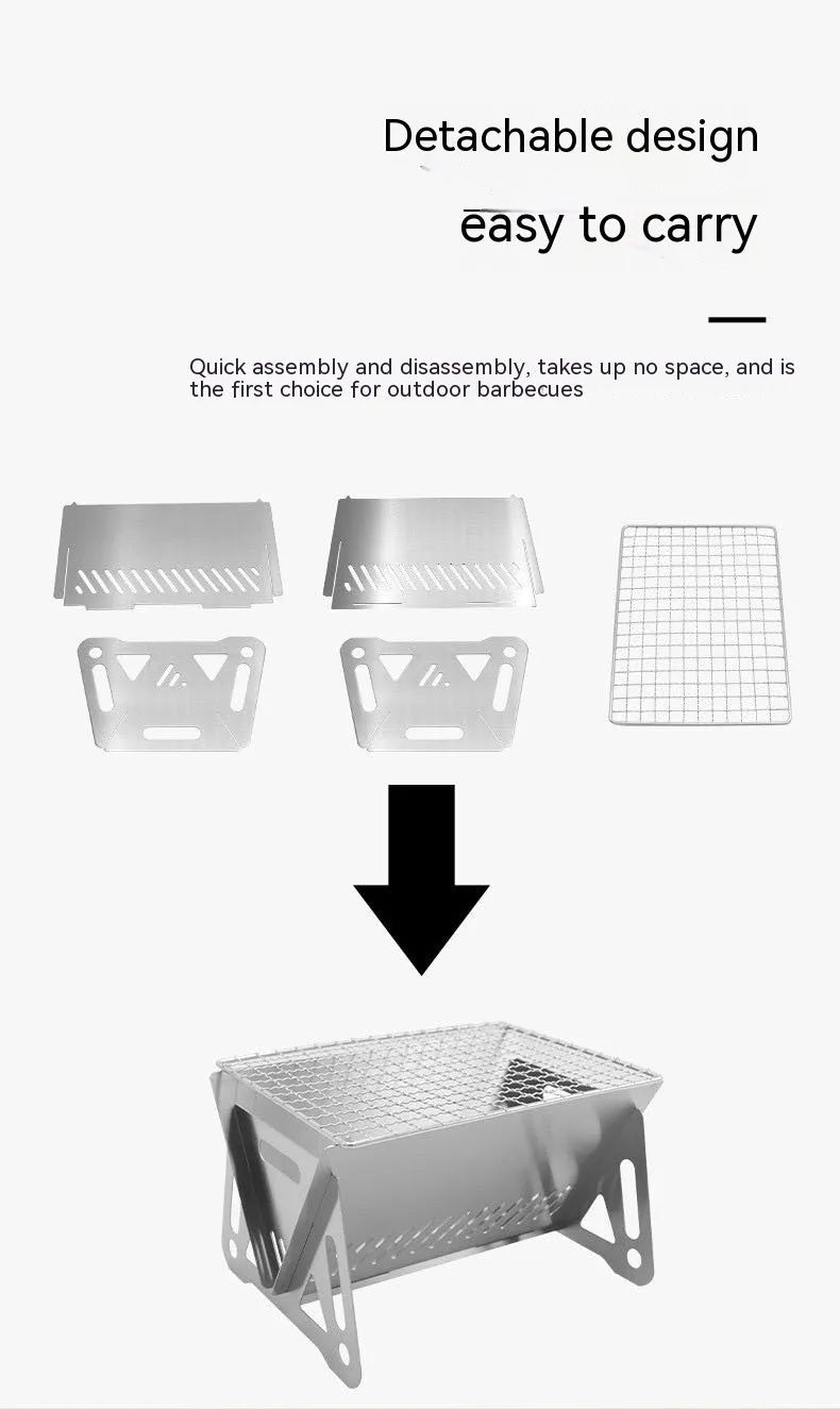 Stainless steel folding barbecue oven with large grill rack and storage bag for outdoor cooking