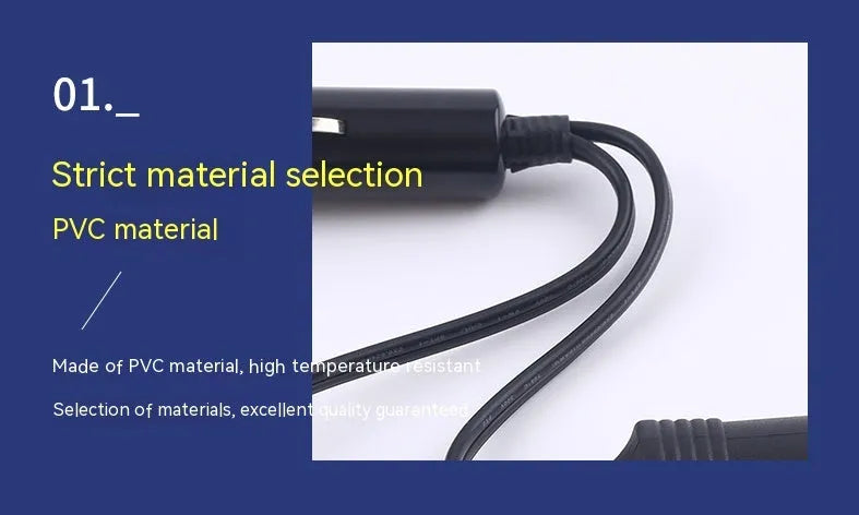 Black vehicle-mounted one-to-two cigarette lighter splitter with USB and 25cm 18AWG cable