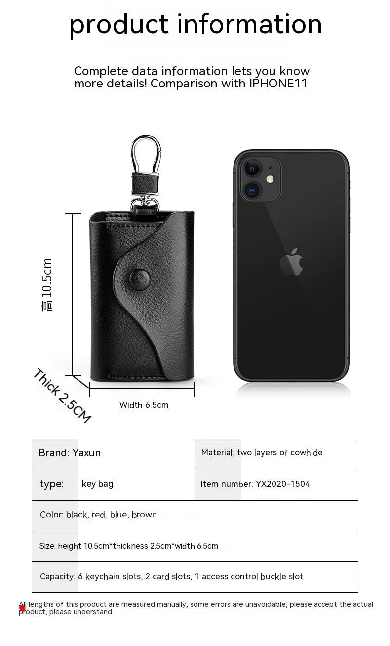 Genuine leather keychain card holder in square vertical design with key mapping organisation