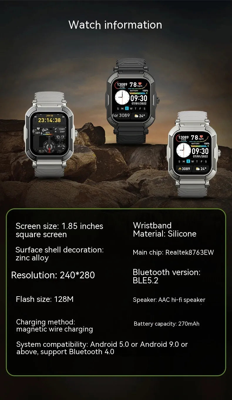 Three-proof outdoor sports watch with Bluetooth calling, heart rate and sleep monitoring on a wrist outdoors