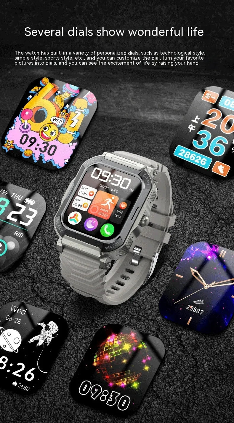 Three-proof outdoor sports watch with Bluetooth calling, heart rate and sleep monitoring on a wrist outdoors