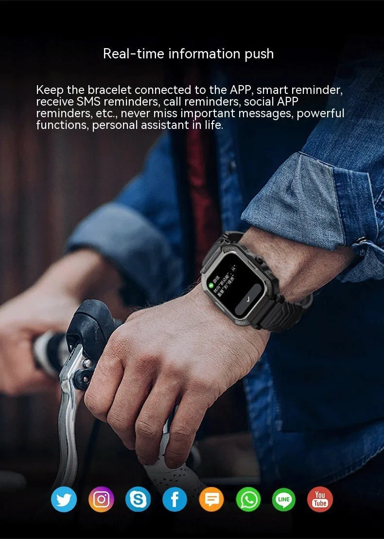 Three-proof outdoor sports watch with Bluetooth calling, heart rate and sleep monitoring on a wrist outdoors