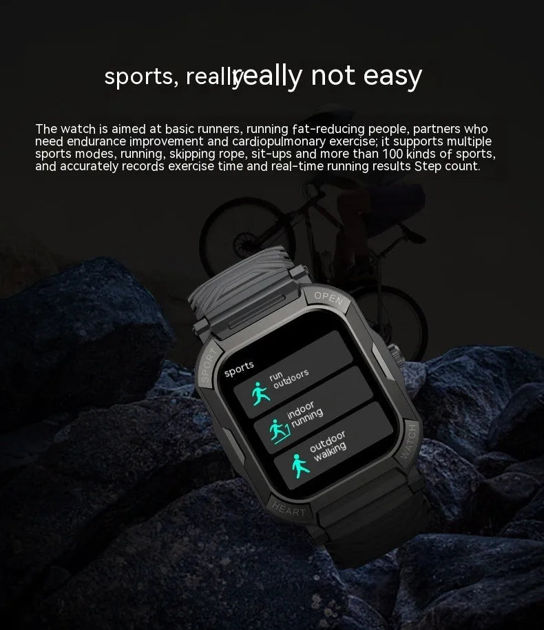 Three-proof outdoor sports watch with Bluetooth calling, heart rate and sleep monitoring on a wrist outdoors