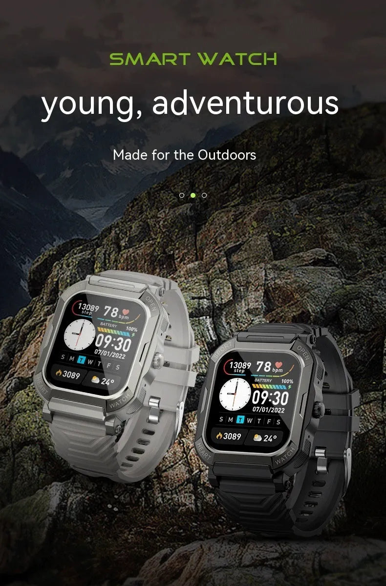 Three-proof outdoor sports watch with Bluetooth calling, heart rate and sleep monitoring on a wrist outdoors