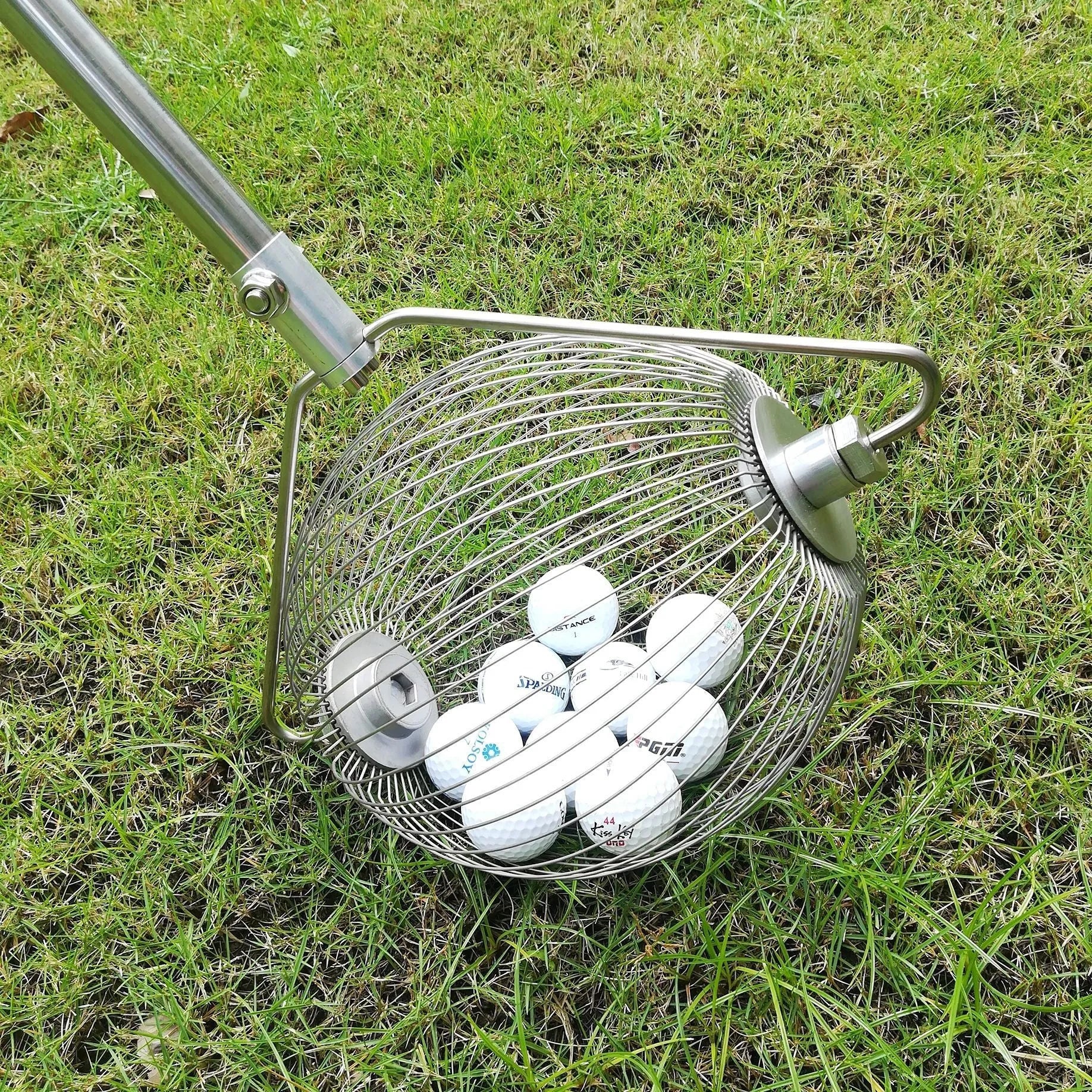 304 stainless steel golf ball picker with metallic colour for one-handed ball retrieval