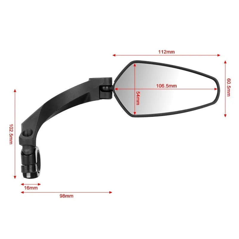A black PMMA acrylic rearview mirror for bicycle handlebars.