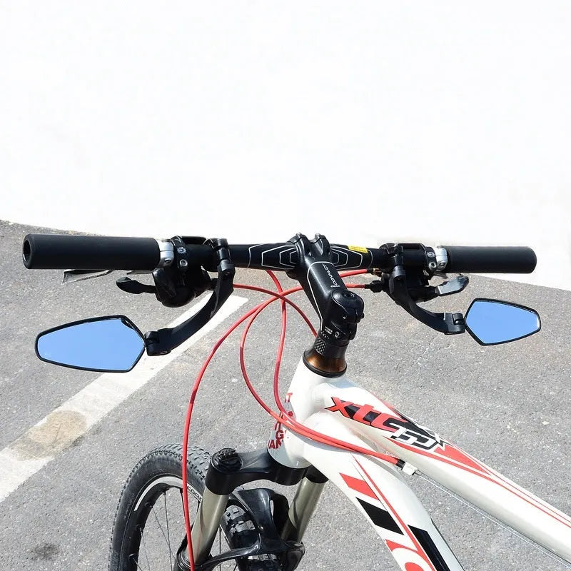 A black PMMA acrylic rearview mirror for bicycle handlebars.