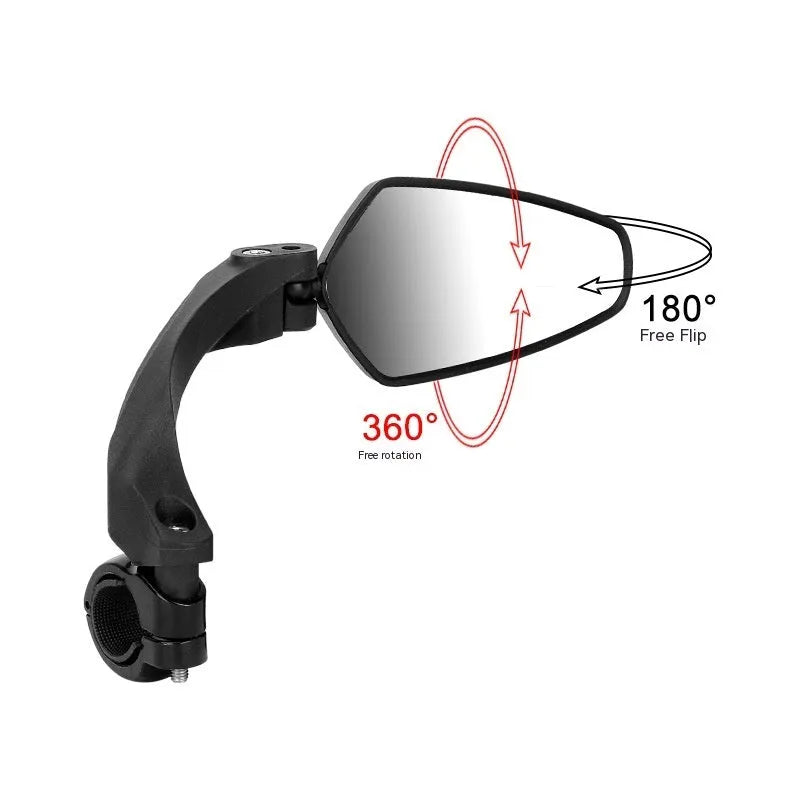 A black PMMA acrylic rearview mirror for bicycle handlebars.