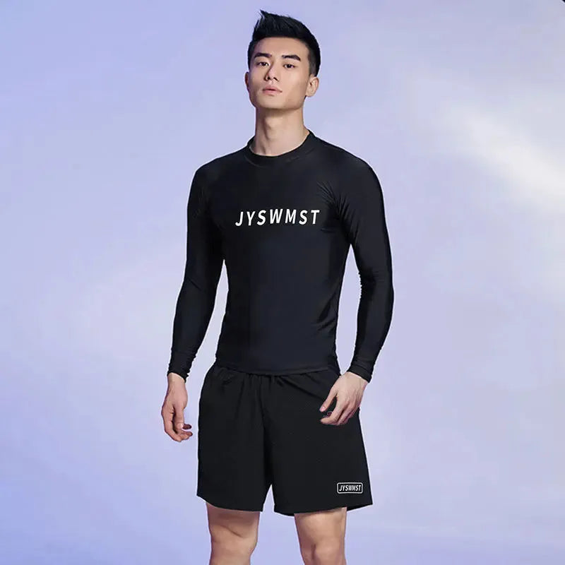 Men's polyester swimsuit set with top and trousers in plus sizes up to 4XL