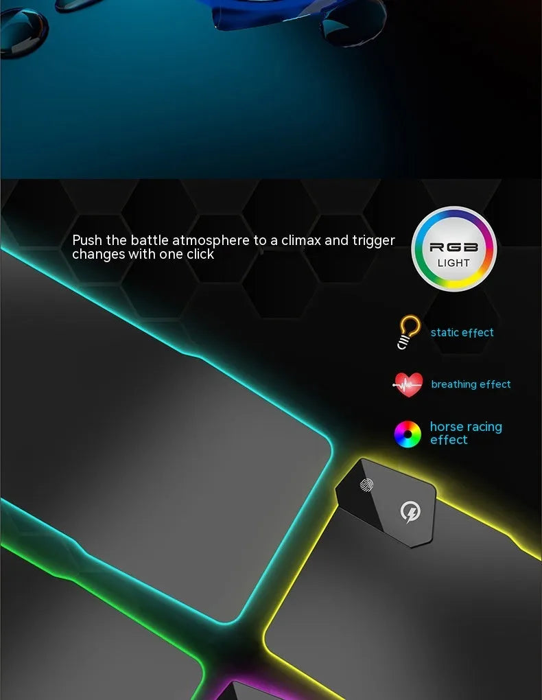Black mech style gaming mouse mat with TYPC charging interface and 300x800mm dimensions
