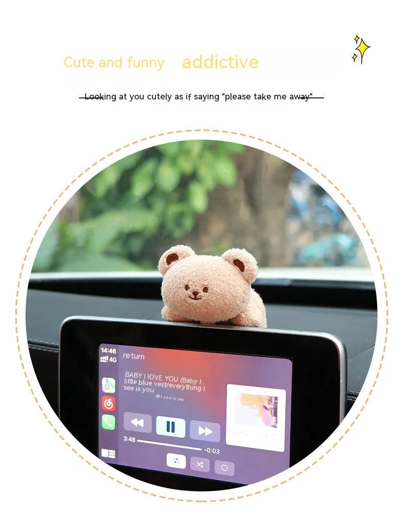 Cartoon-style fabric plush doll for car centre console decoration in bear or rabbit designs