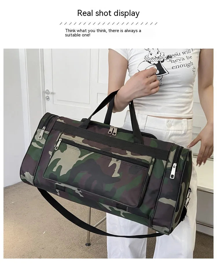 Camouflage pattern waterproof luggage bag with below 20-litre capacity and striped polyester lining