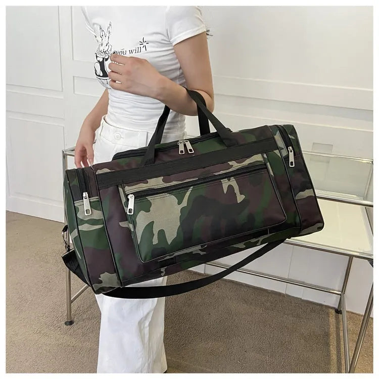 Camouflage pattern waterproof luggage bag with below 20-litre capacity and striped polyester lining