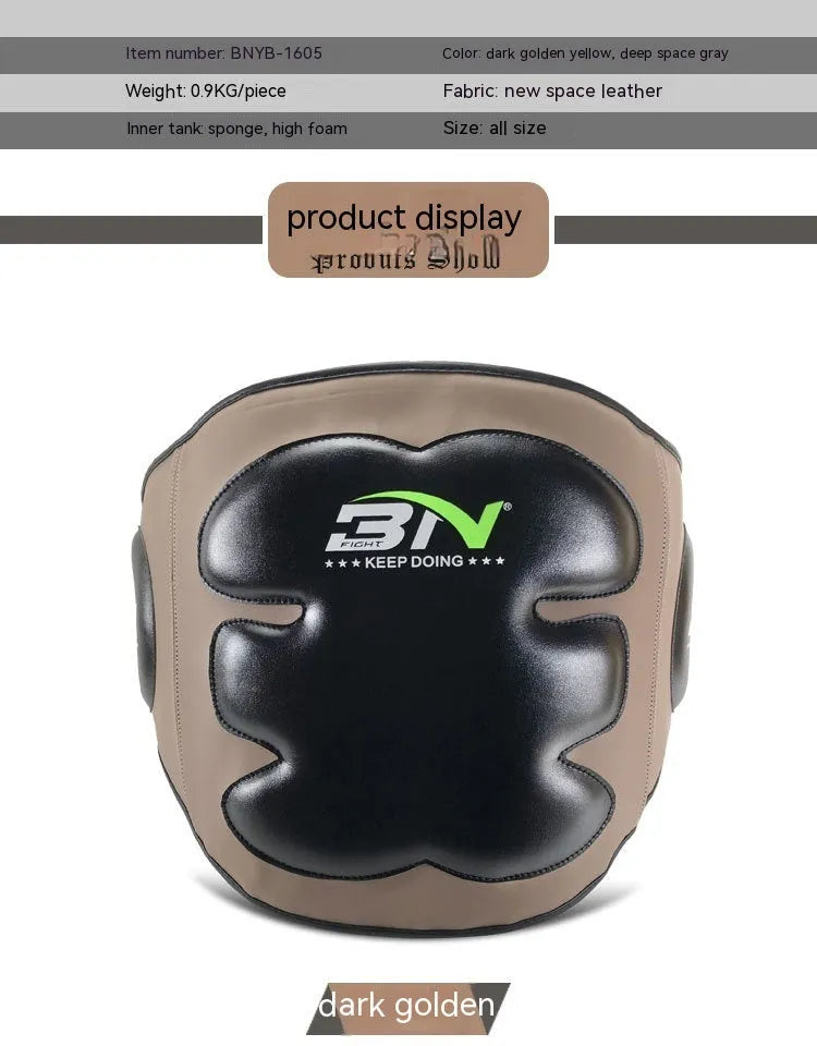 Dark grey Sanda boxing chest protection target for waist safety during martial arts training.