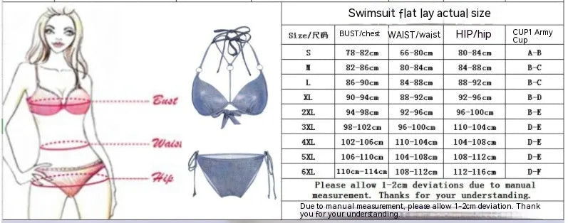 Blue printed women's split bikini swimsuit top and shorts on a mannequin.
