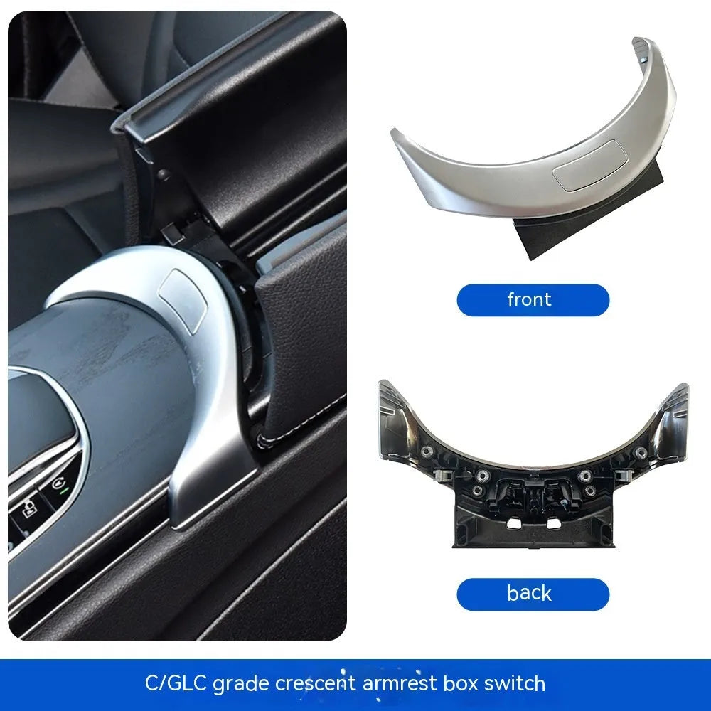 Mercedes C-Class GLC armrest button electroplating panel in silver, black, or carbon finish