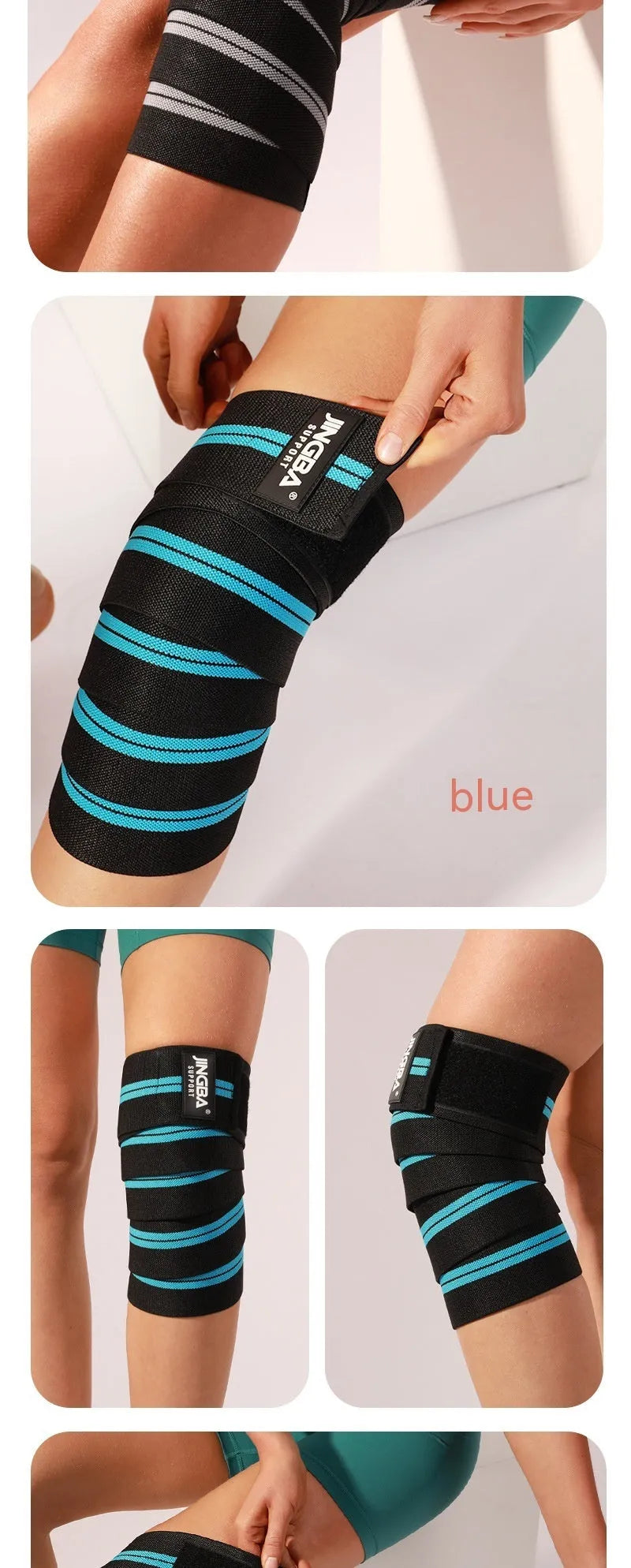 Adjustable knee pads in blue, grey, red, or yellow for sports protection