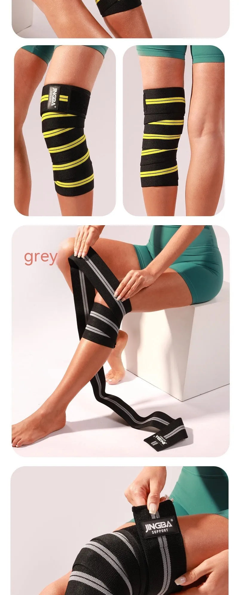 Adjustable knee pads in blue, grey, red, or yellow for sports protection
