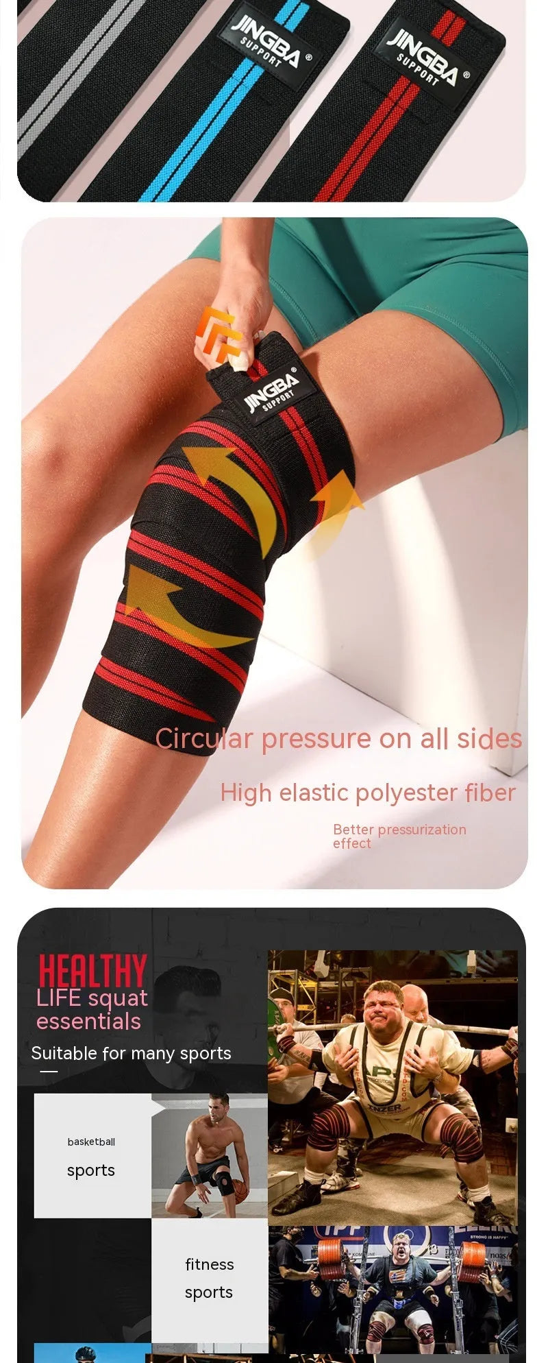 Adjustable knee pads in blue, grey, red, or yellow for sports protection