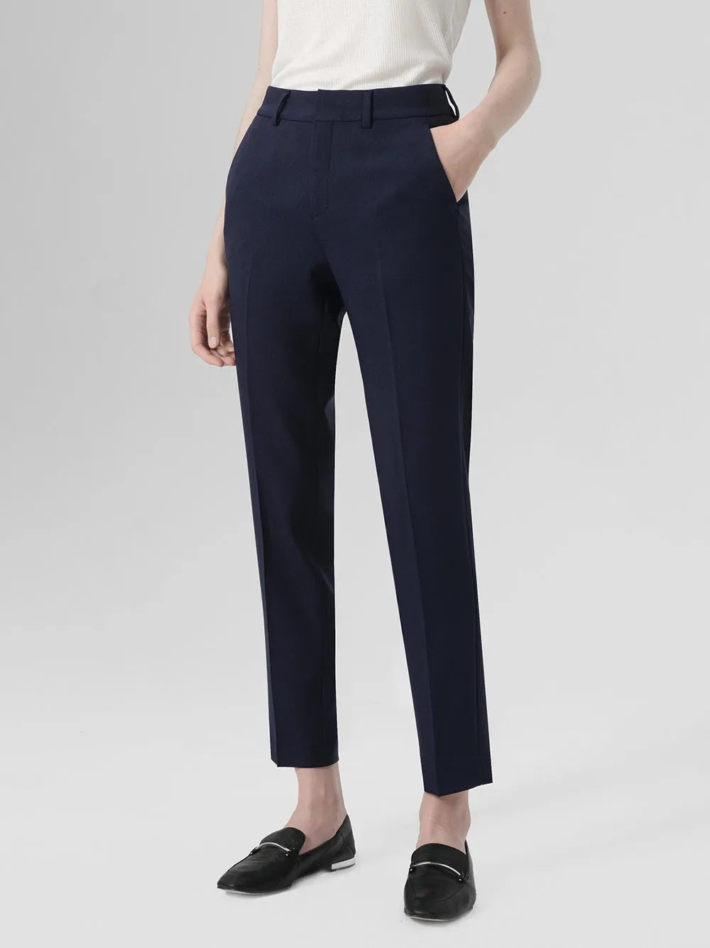 Men's and women's business formal straight-leg suit pants in black, polyester blend fabric