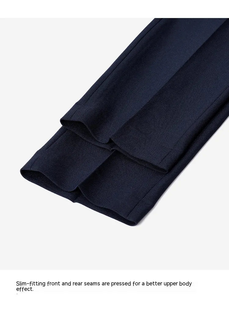 Men's and women's business formal straight-leg suit pants in black, polyester blend fabric