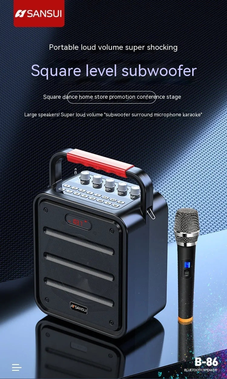 Square high-power portable subwoofer with lithium battery, 40W output, card insertion and recording features