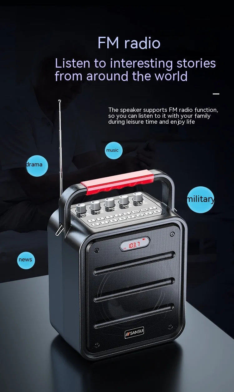 Square high-power portable subwoofer with lithium battery, 40W output, card insertion and recording features