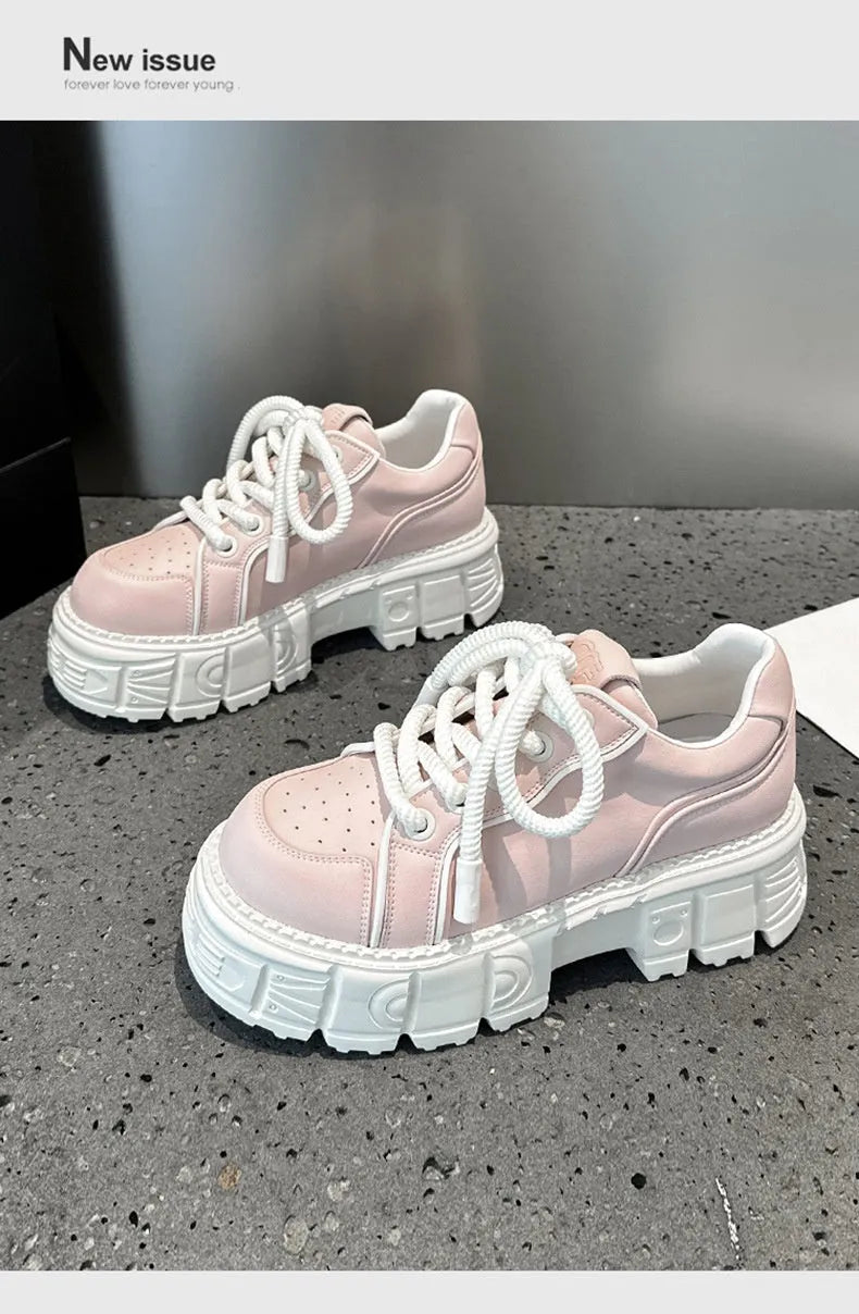 Spring muffin bottom leather shoes in beige or pink with viscose upper and rubber foam sole