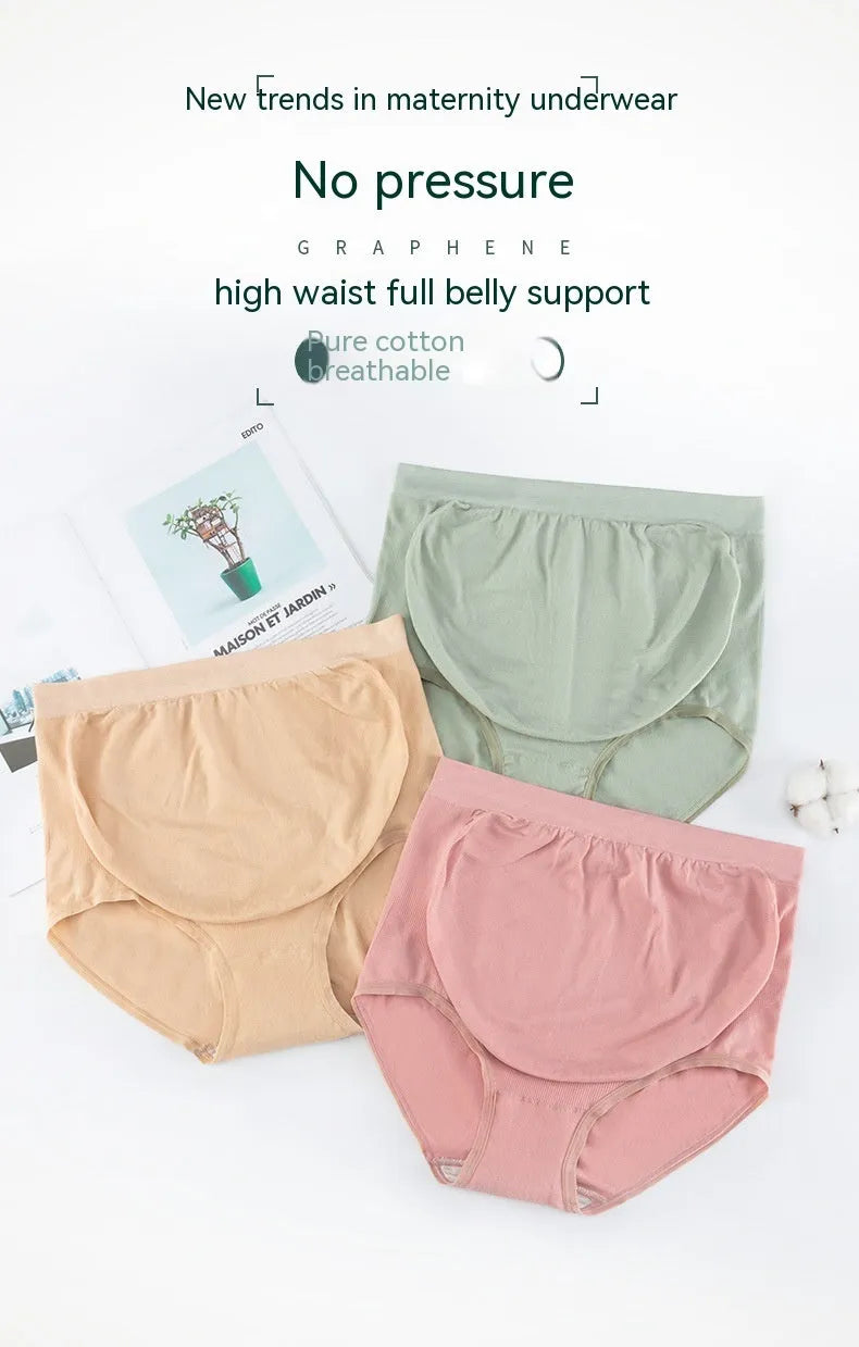 Thin seamless cotton crotch high-waist maternity underwear for pregnant women in neutral colours