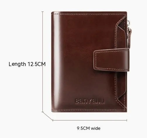 Vintage men's genuine leather anti-theft RFID wallet in brown oil wax bifold style
