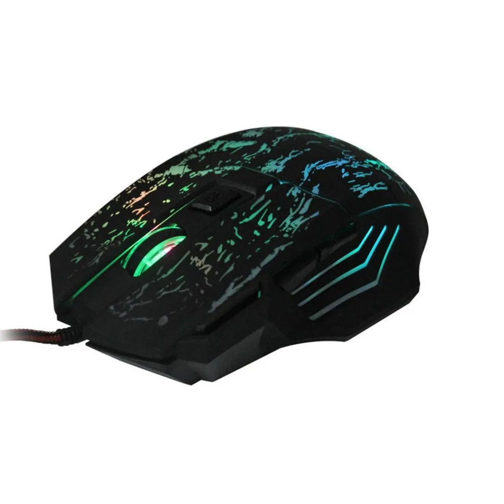 Wired optical gaming mouse with transparent luminous black shell, 7 buttons, USB connection