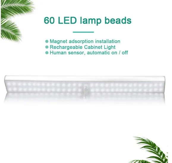 Rechargeable LED strip light with motion sensor in 24, 40, or 60 bead lengths.