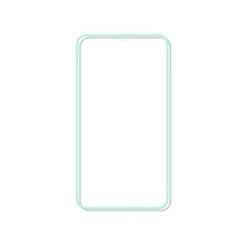 Luminous full cover tempered glass screen protector glowing in the dark for iPhone.