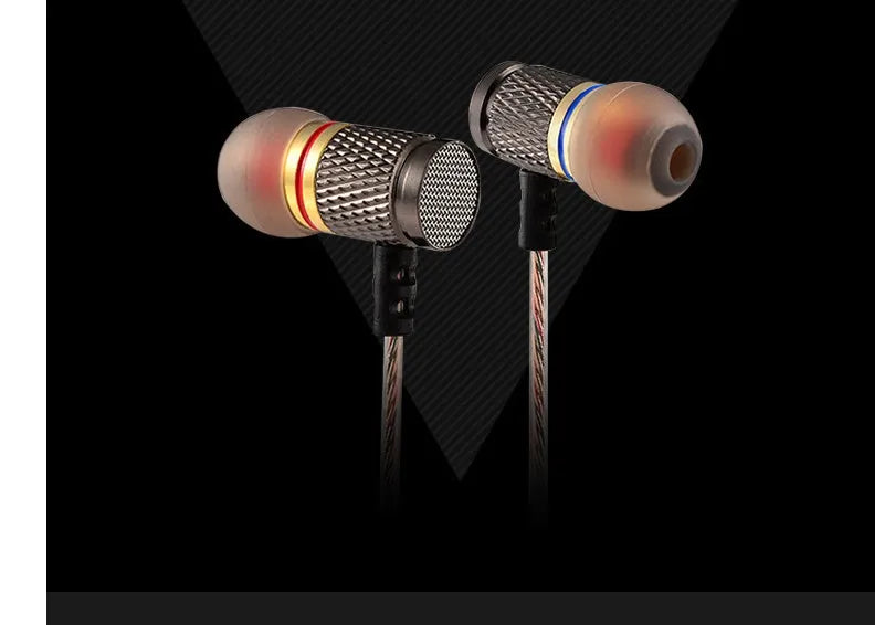 EDR1 metal subwoofer in-ear headphones with black silicone cable and 3.5mm plug