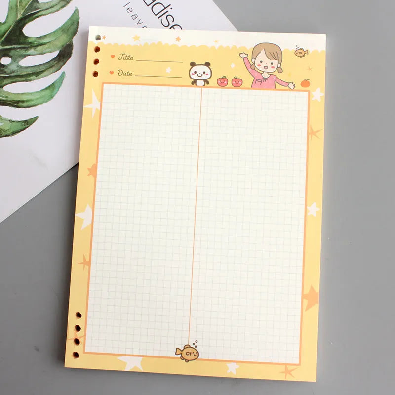 B5 loose-leaf refill paper with colourful PP plastic shells showing 8-hole punch design